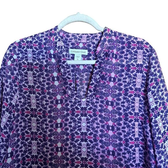 Coldwater Creek Top Women Large 14 Multicolor Paisley Print Sheer Popover Blouse - Picture 2 of 9